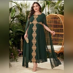 Najma Guipure LaceSplit Sleeve Mesh Overlay Dress